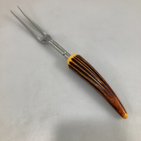 Crown Crest Sheffield 3 Pc Carving Set Stainless Steel Blades Horn Handles Vint - Picture 3 of 6